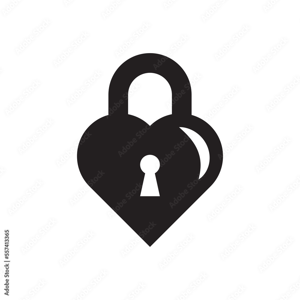 Locked Heart Icon Isolated on White Background Locked Heart Icon Isolated on White Background
