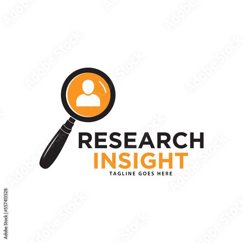 Research insight logo icon vector template. Research logo with simple and elegant magnifying glass symbol.