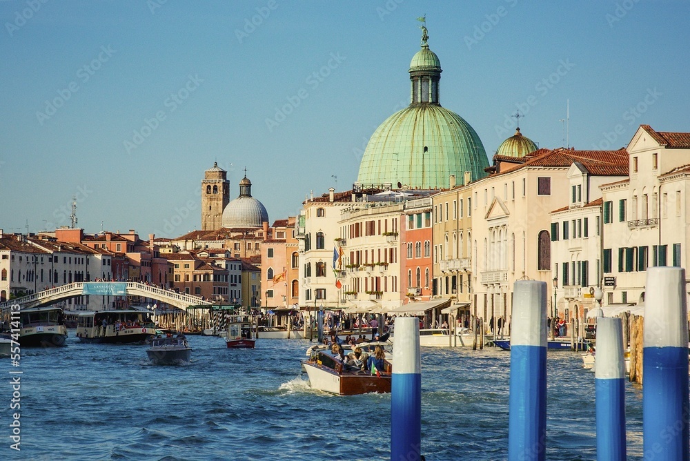 View of Venice. Gondolas sailing on a canal in Venice. Venice city. 