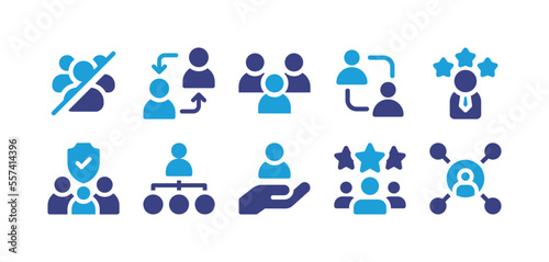 User icon set. Duotone color. Vector illustration. Containing users avatar, exchange, users, user engagement, rating, family, hierarchy, hand, employees, social media.