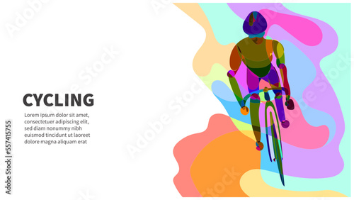 cycling Colorful abstract geometric and fluid banner template. cyclist climb  pose abstract for marketing promotion material. vector illustration