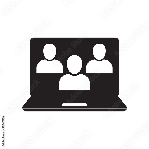 Online meetup glyph icon. Team business meeting with teamwork collaboration. Business startup communication. Distant work group. Flat pictogram. Vector illustration Design on white background EPS 10