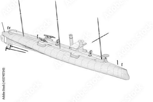 3d illustration. Historical, French warship - torpedo and gunboat photo