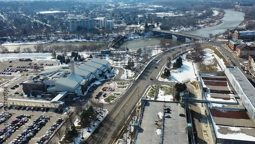 Aerial scene of Brantford, Ontario, Canada in winter 4K photo