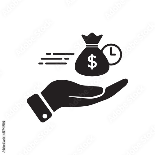 Money Icon Vector. Payment system. Coins Dollar cent on hand Sign isolated on white background. Flat design styleeasy instant credit, loan payment, fast money icon, finance thin line symbol for web an