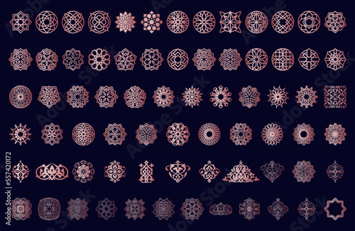 Geometric Mandala Lace Arabesque Ornamental Design Vector Icon Set