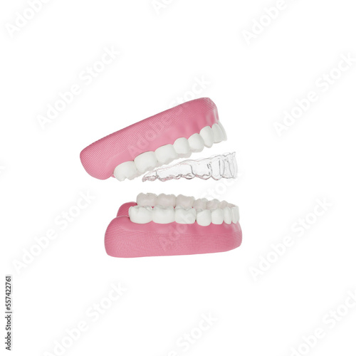 Invisible clear upper aligner with jaw isolated on white 3D render photo