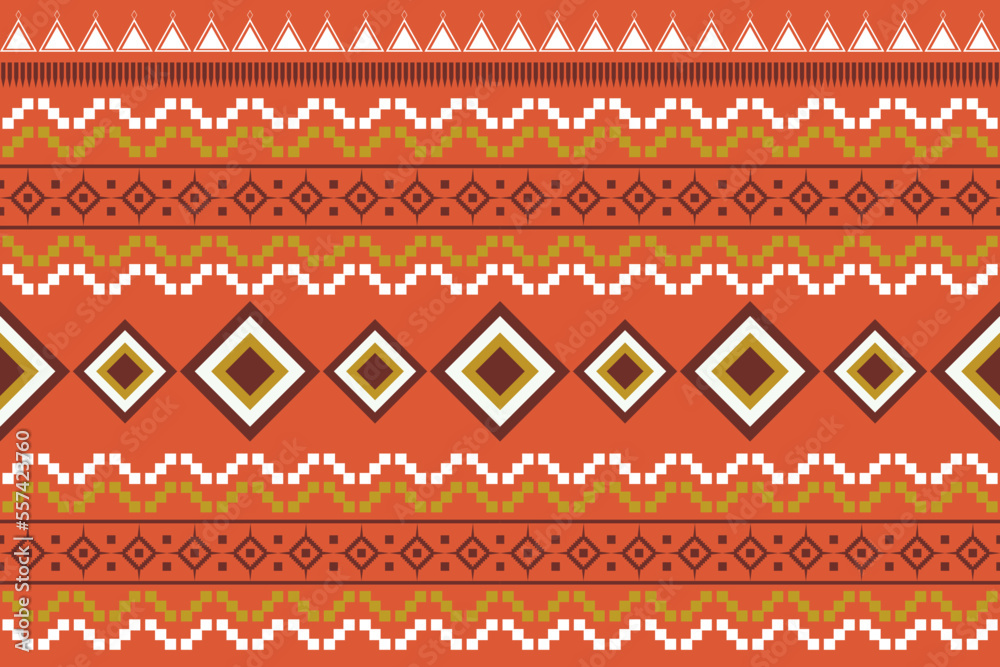 Ethnic fabric pattern geometric style. Sarong Aztec Ethnic oriental pattern traditional orange background. Abstract,vector,illustration. use for texture,clothing,wrapping,decoration,carpet. Ethnic fabric pattern geometric style. Sarong Aztec Ethnic oriental pattern traditional orange background. Abstract,vector,illustration. use for texture,clothing,wrapping,decoration,carpet.
