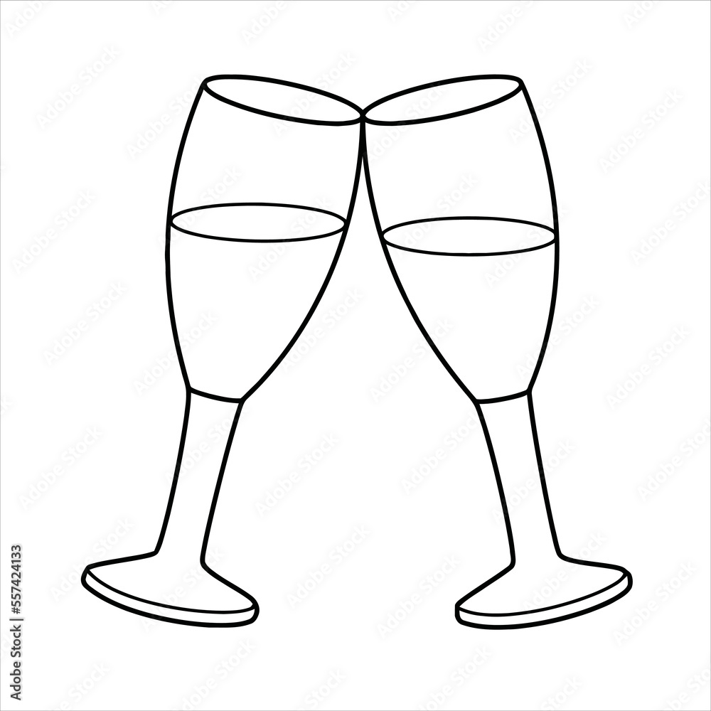 Obraz premium two glasses of champagne isolated on white fizz.Realistic bottle of champagne.
