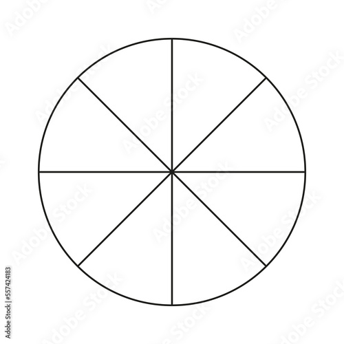 Divide circle, round 8 section. Black segment element. Black thin contour graphics.