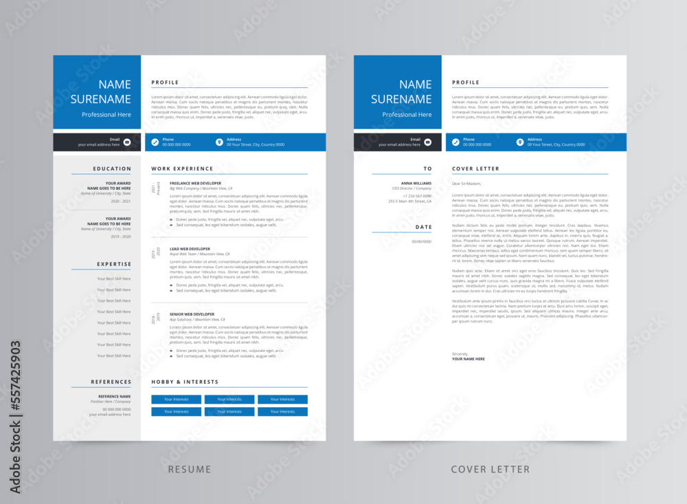 Resume Template, Professional Modern Resume Template, CV Template	
