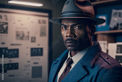 African American detective, portrait. Generative AI