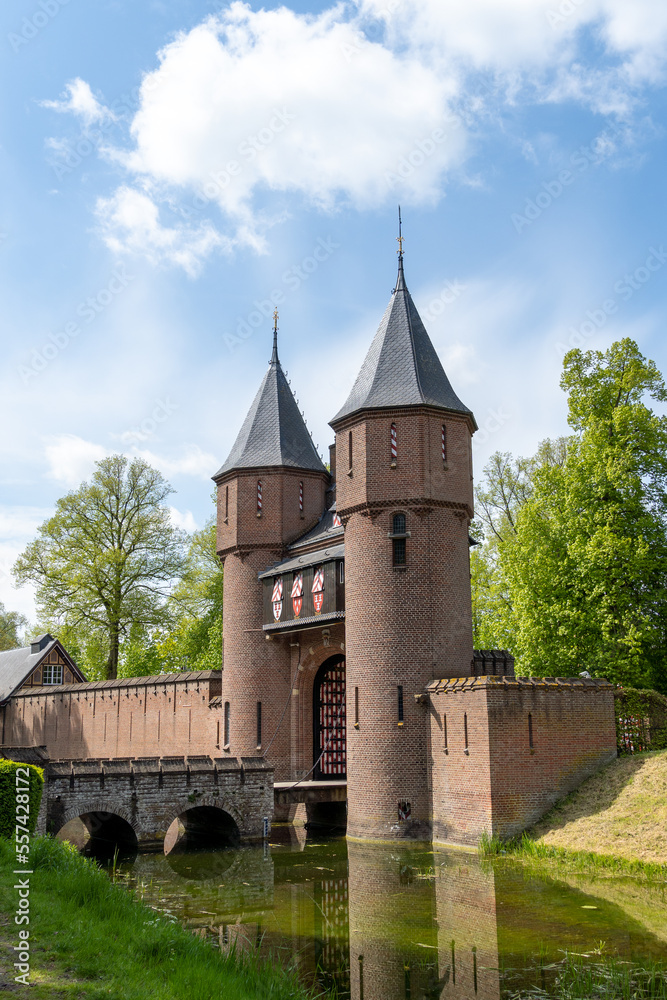 Entrance gate to Castle De Haar in Haarzuilens close to Utrecht. A medieval Dutch kasteel from 1892
