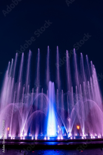Music fountain at the Margaret Island in Budapest with night illumination, Hungary