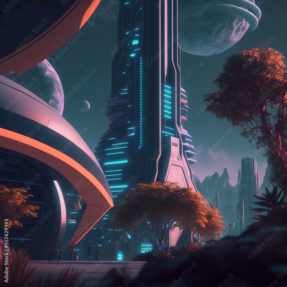 Ai generated art of a futuristic sophisticated city in the galaxy ...