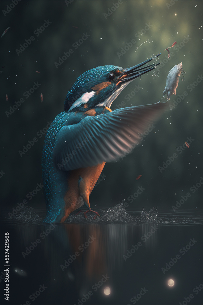 Beautiful Kingfisher (Catching a Fish Cinematic Lighting) Beautiful Kingfisher (Catching a Fish Cinematic Lighting)