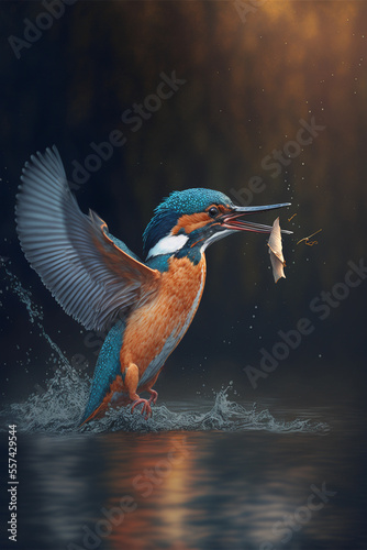 Beautiful Kingfisher (Catching a Fish Cinematic Lighting)