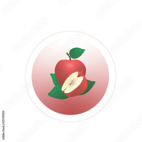 Vector label with ripe red apple.