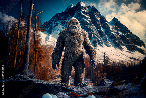 Generative AI abstract render of a Yeti in a fantasy winter landscape
