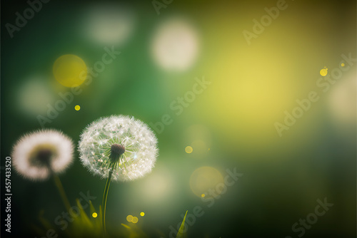 A spring illustration in various hues, with a dandelion flower aigrette, creating a flowery atmosphere reminiscent of childhood memories. Suitable for a variety of graphic uses.