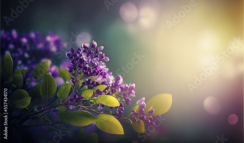 A delicate illustration of purple flowers on a spring garden background, perfect for announcing spring or as a graphic banner for any flower-related event. photo