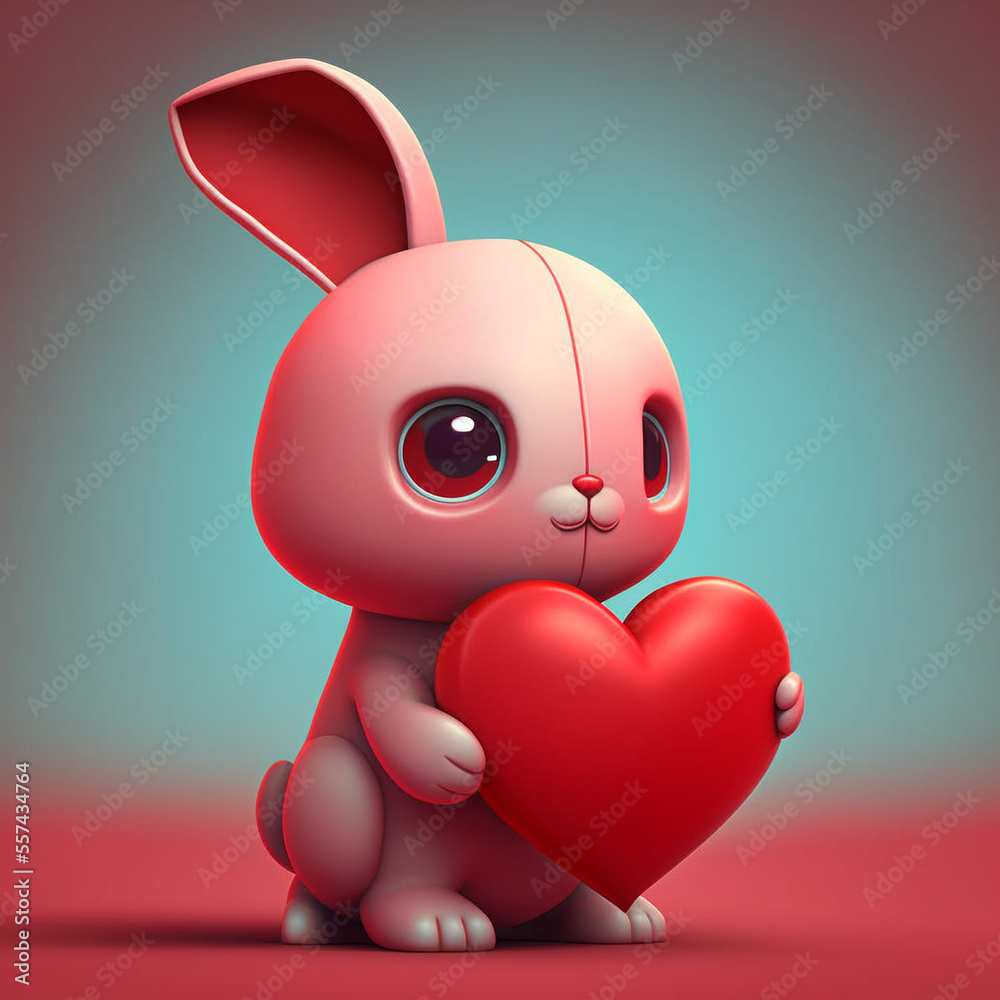 Fototapeta premium Cute Valentine's Bunny Cartoon (Art Style)