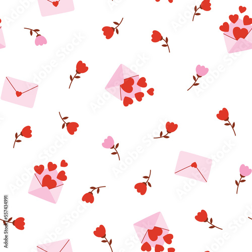 Seamless pattern with love letters and flowers. Vector design
