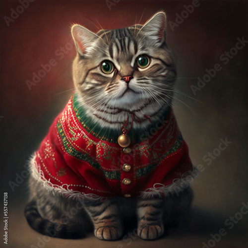 American Bobtail cat in Christmas Outfit © Luk