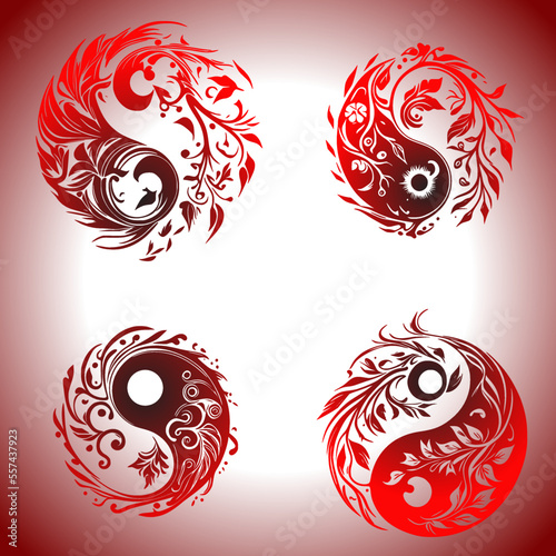 Floral Yin Yang Symbol vector illustration.
