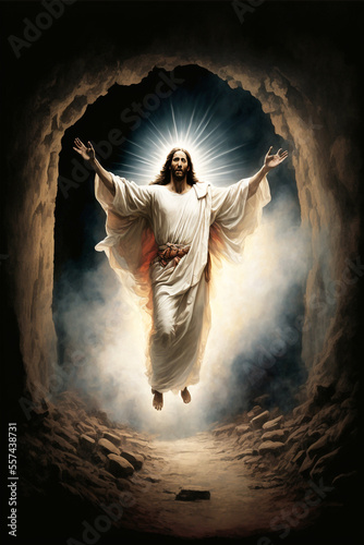 Jesus Christ Resurrection Illustration, Happy Ascension Day, Generative AI