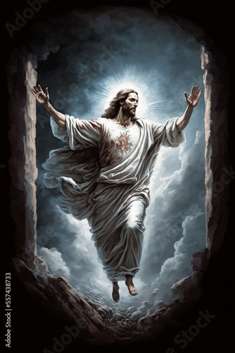 Jesus Christ Resurrection Illustration, Happy Ascension Day, Generative AI