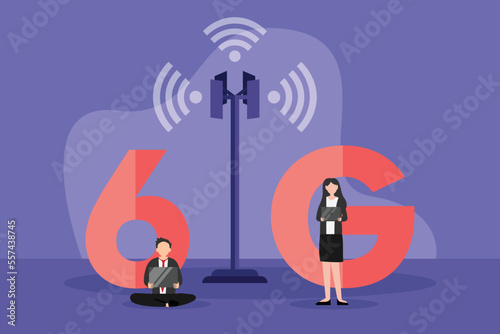 Businesspeople working with 6G network