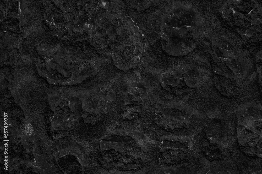 Old grungy retro dirty faded eerie wall of ancient city. Uneven pitted peeled fissured surface of cary cellar. Ruined shabby scary block. Hard foul messy ragged bumps on stonewall for 3D grunge design
