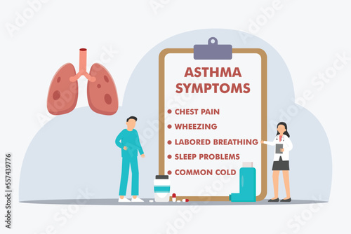 Female doctor showing asthma symptoms to her patient on the clipboard