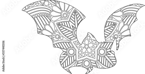 Flying bat mandala coloring page