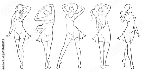 Collection. Girl silhouettes in modern single line style. Women's line art continuous line drawing, decor aesthetic outline, posters, wall art, stickers, logo. Vector illustration set.
