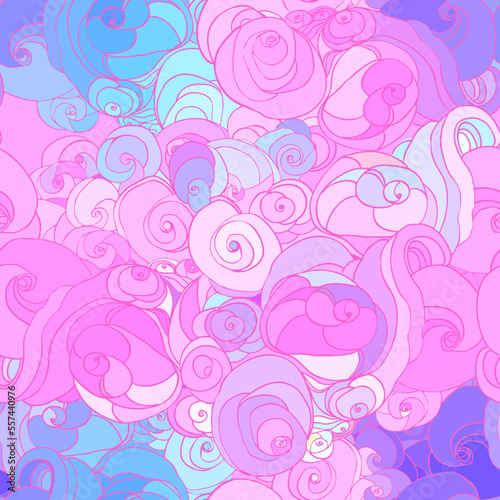 Vector color abstract hand-drawn pattern with waves and clouds in neon pastel...