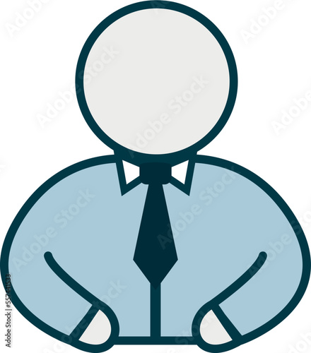 Ofiice worker simple flat icon. Man in a shirt with a tie. Work. Blue colored. Vector art