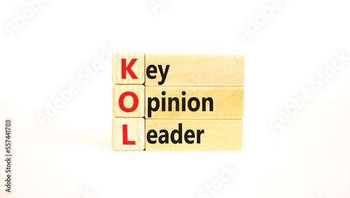 KOL key opinion leader symbol. Concept words KOL key opinion leader on wooden blocks on a beautiful white table white background. Business KOL key opinion leader concept. Copy space.