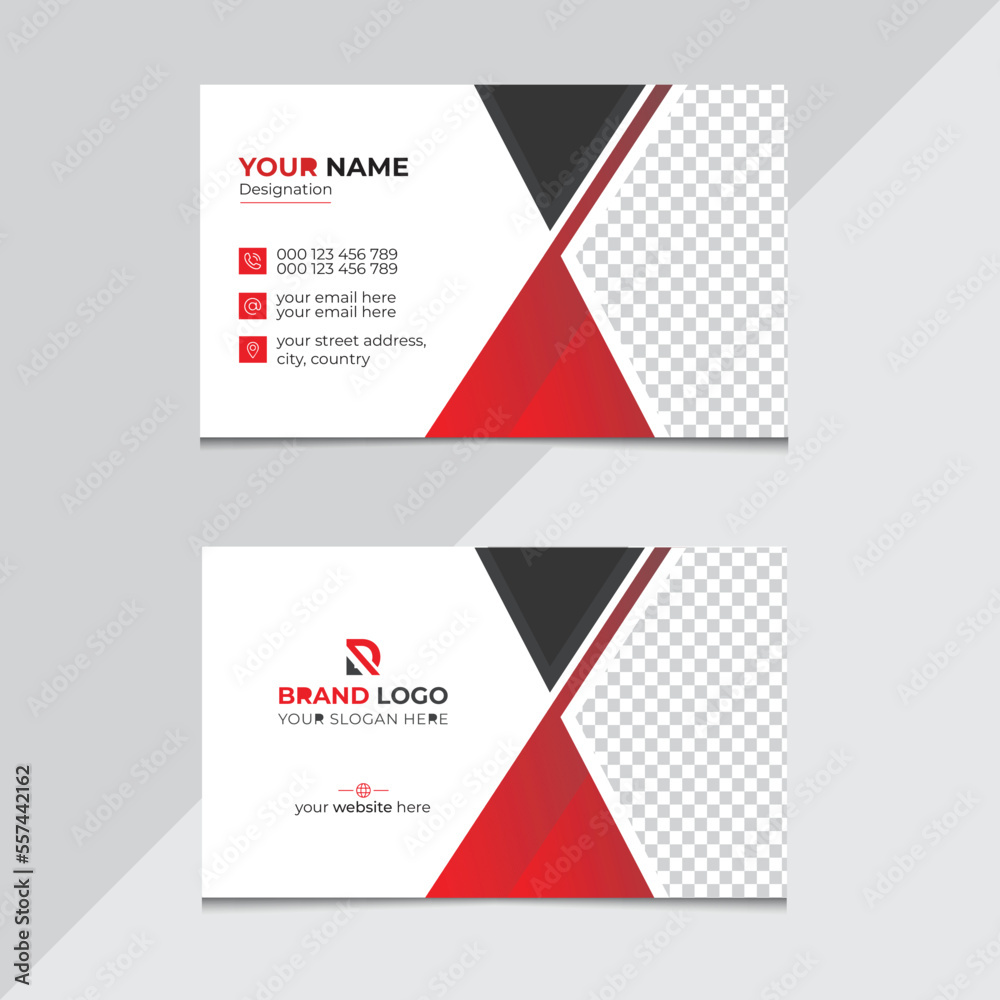 Modern and simple red corporate business card, name card template ,horizontal simple clean layout design template