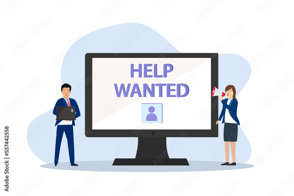 Online help wanted or job recruitment advertisement on computer screen