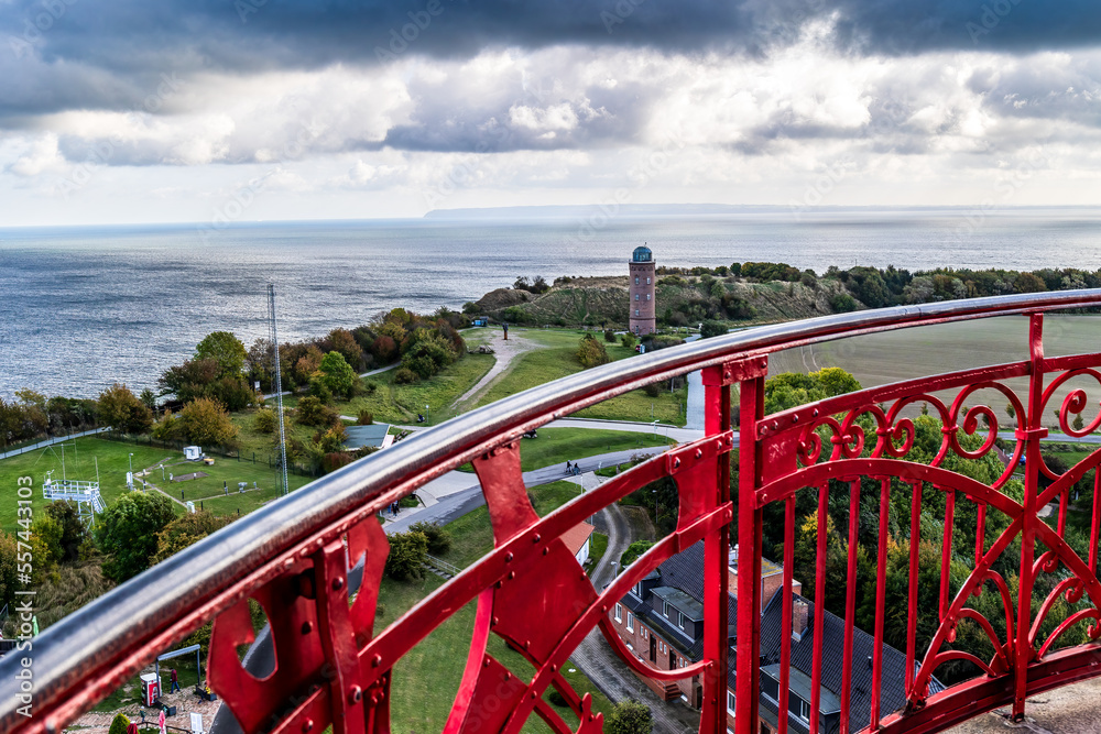 Blick vom Leuchturm am Kap Arkona über das Kap Richtung Peilturm Blick vom Leuchturm am Kap Arkona über das Kap Richtung Peilturm
