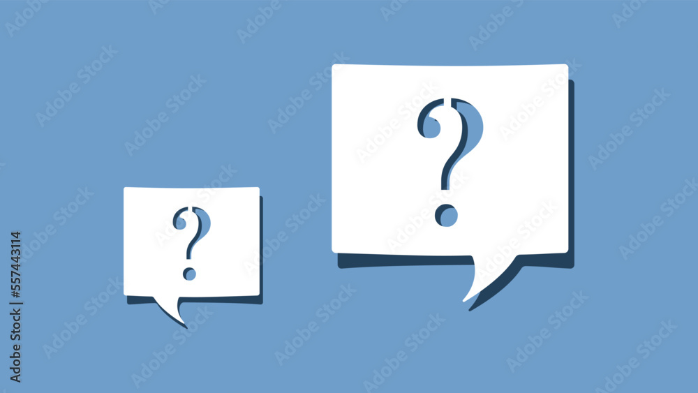 Question mark symbol on cutout white paper speech bubble on blue background Question mark symbol on cutout white paper speech bubble on blue background