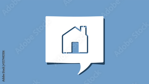House symbol on cutout white paper speech bubble on blue background. Real estate and housing concepts