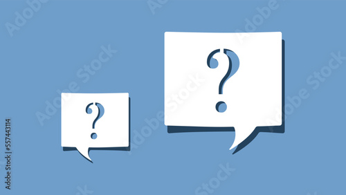 Question mark symbol on cutout white paper speech bubble on blue background