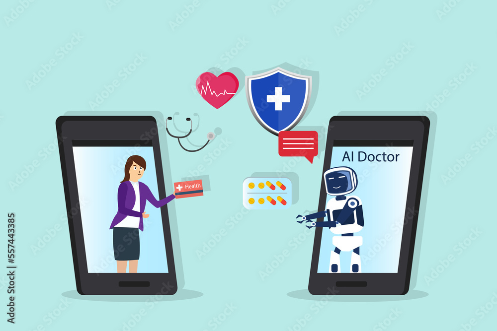 Woman talking with ai doctor application on mobile phone screen Woman talking with ai doctor application on mobile phone screen