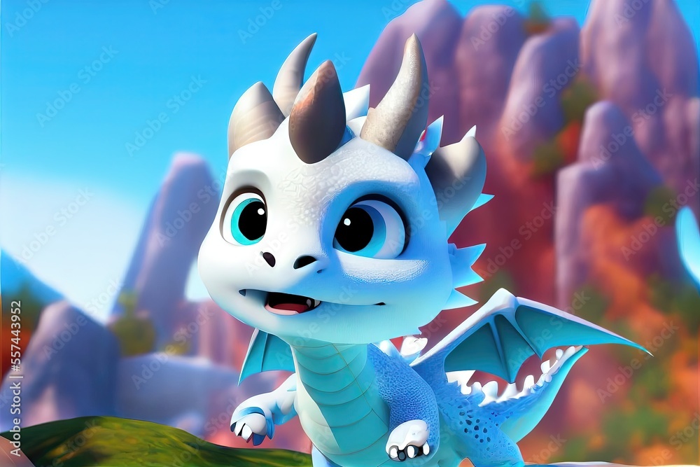A mythical white dragon generated in a 3D style in a variety of colors ...