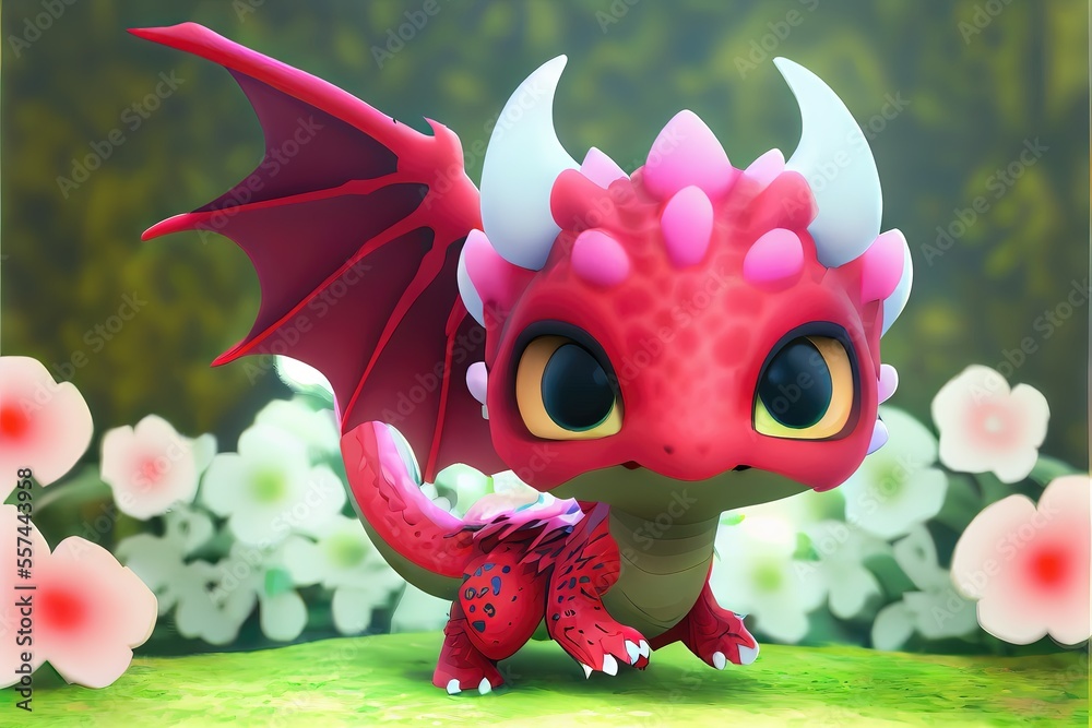 A mythical red dragon generated in a 3D style in a variety of colors ...