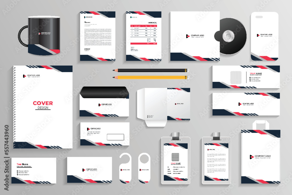 Corporate branding identity with office stationery items and