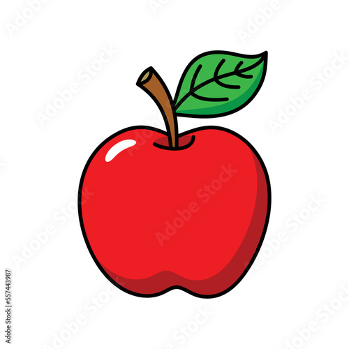 Apple vector illustration. Cartoon red apple. Apple icon. Apple for coloring page.